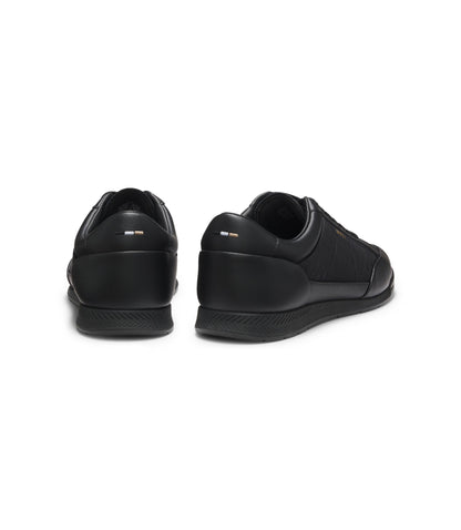 Boss Leather Sneakers With Monogram Paneling Black Black