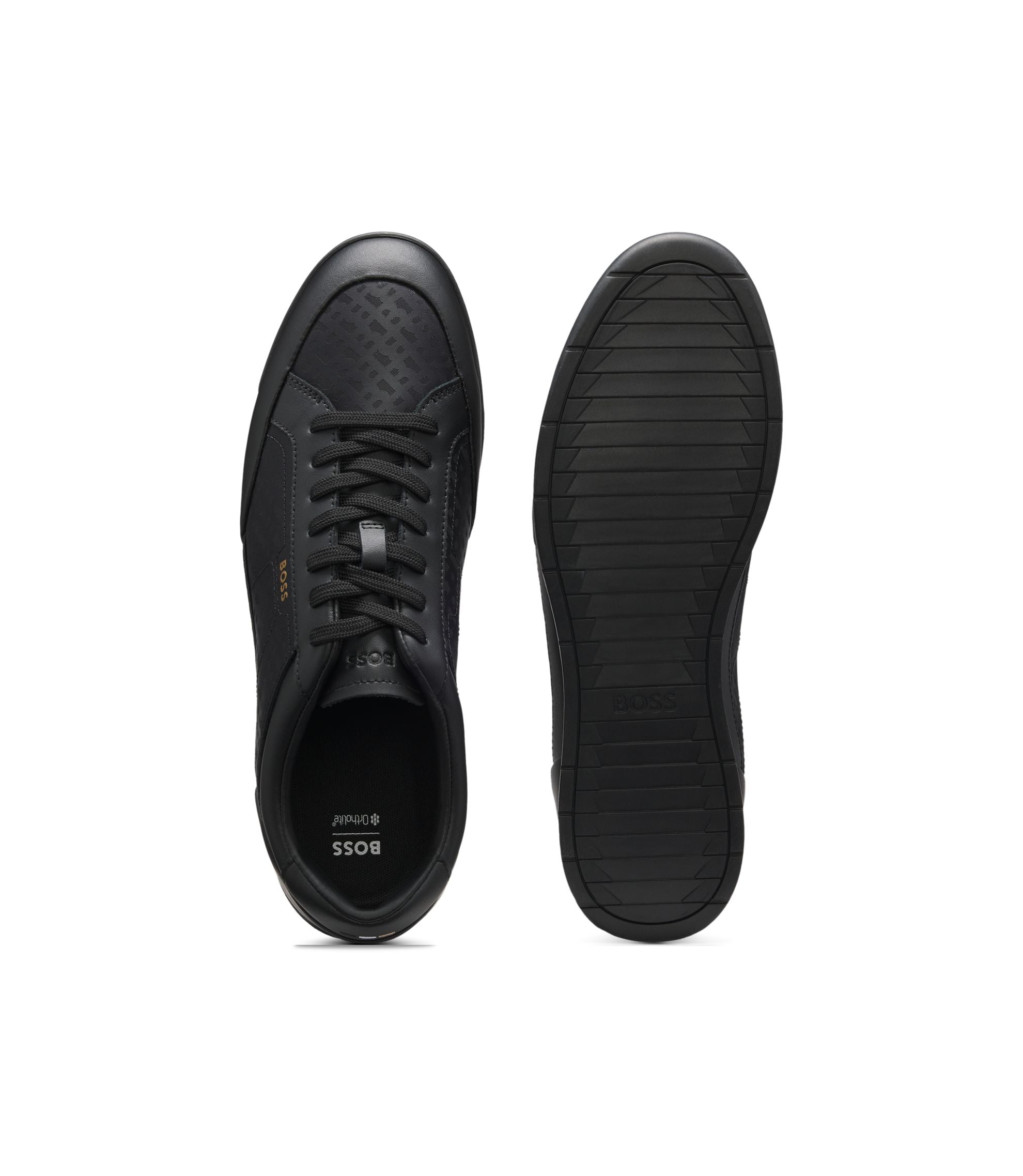 Boss Leather Sneakers With Monogram Paneling Black Black