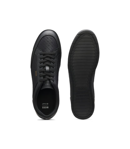 Boss Leather Sneakers With Monogram Paneling Black Black