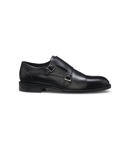 Boss Leather Monk Shoes With Double Strap Black Black