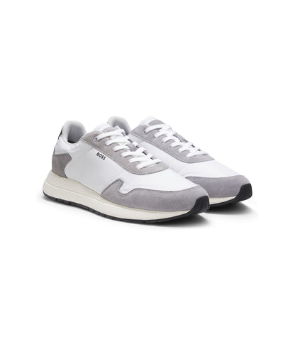 Boss Lace Up Sneakers In Lightweight Fabric With Suede Trims White White