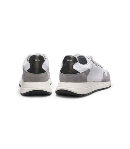 Boss Lace Up Sneakers In Lightweight Fabric With Suede Trims White White