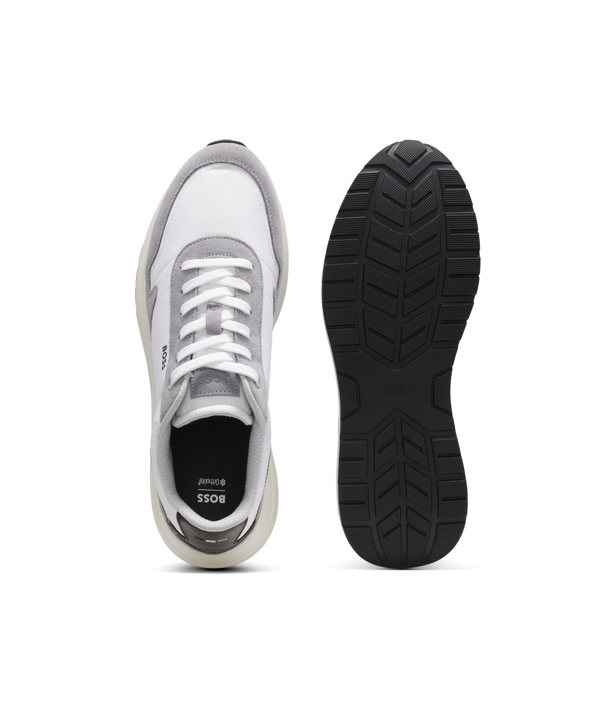 Boss Lace Up Sneakers In Lightweight Fabric With Suede Trims White White