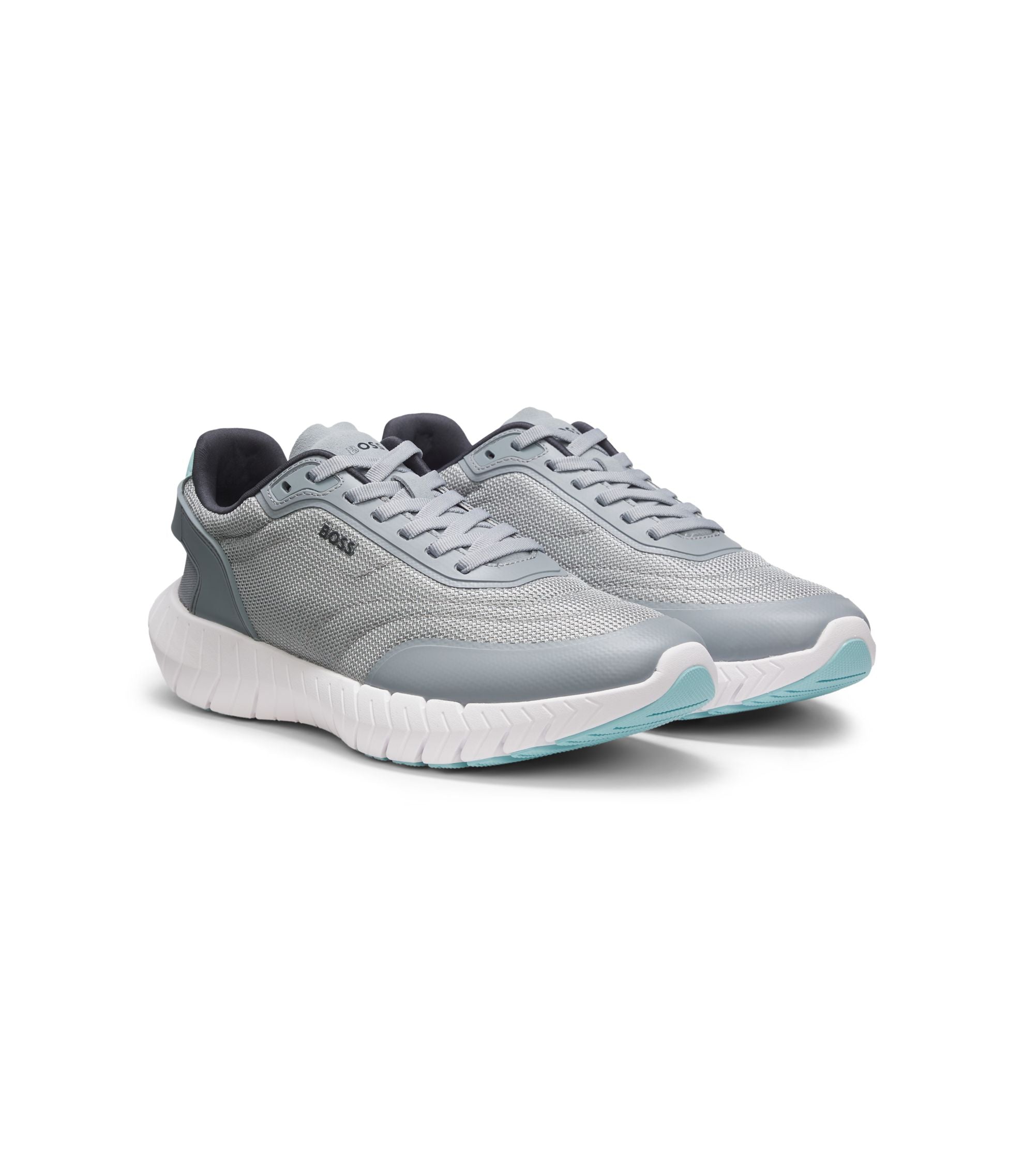 Boss Running Sneakers With Leather Trims Grey Grey