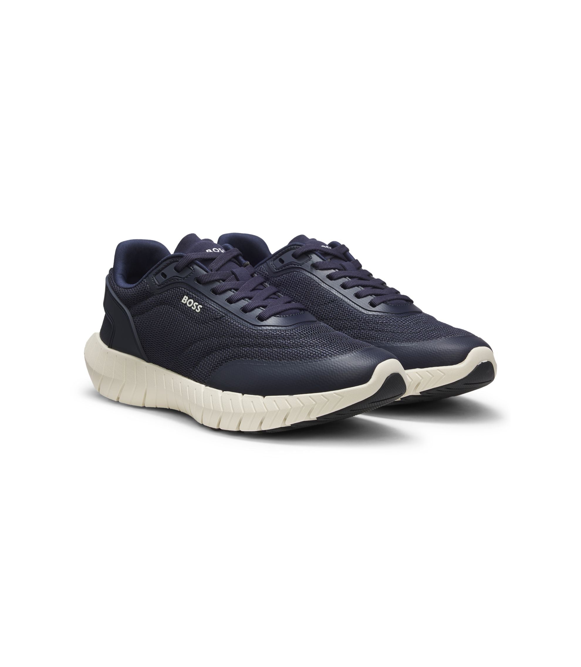Boss Running Sneakers With Leather Trims Dark Blue Dark Blue