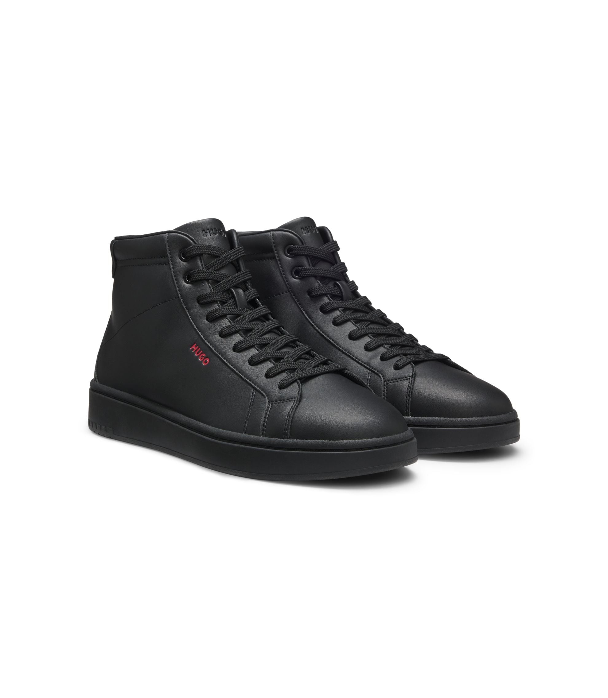 Hugo High Top Sneakers In Faux Leather Black Black