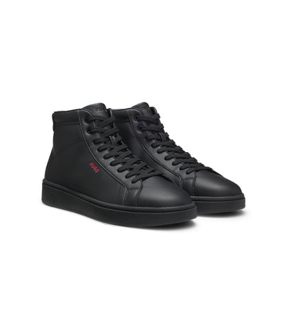 Hugo High Top Sneakers In Faux Leather Black Black