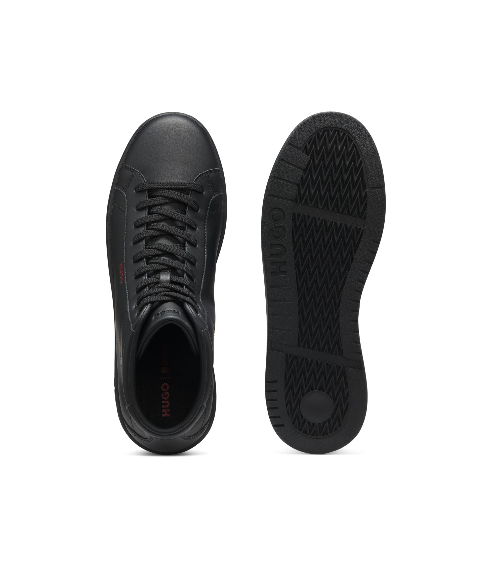 Hugo High Top Sneakers In Faux Leather Black Black