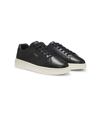 Hugo Nappa Leather Sneakers With Gold Tone Logo Black Black