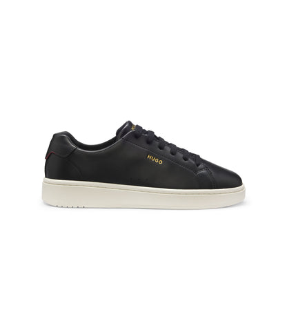 Hugo Nappa Leather Sneakers With Gold Tone Logo Black Black