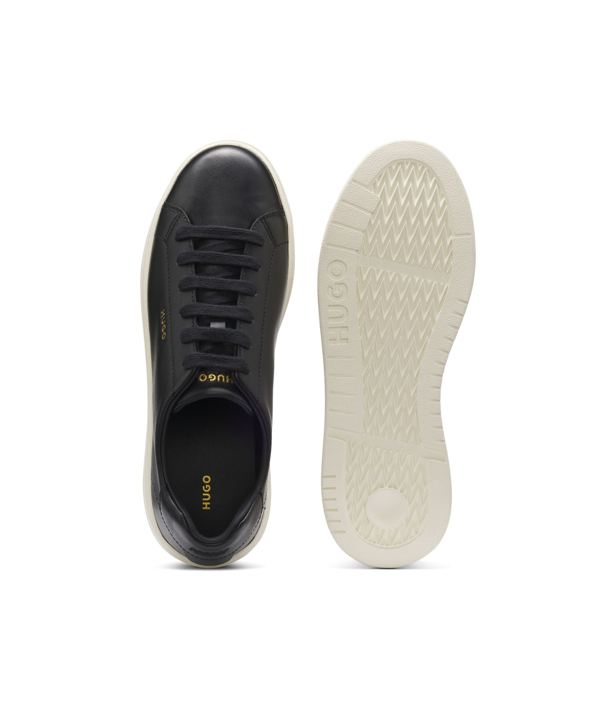 Hugo Nappa Leather Sneakers With Gold Tone Logo Black Black