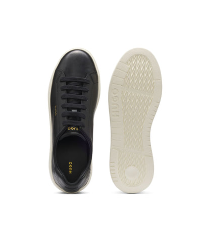 Hugo Nappa Leather Sneakers With Gold Tone Logo Black Black