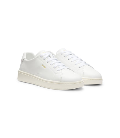 Hugo Nappa Leather Sneakers With Gold Tone Logo White White