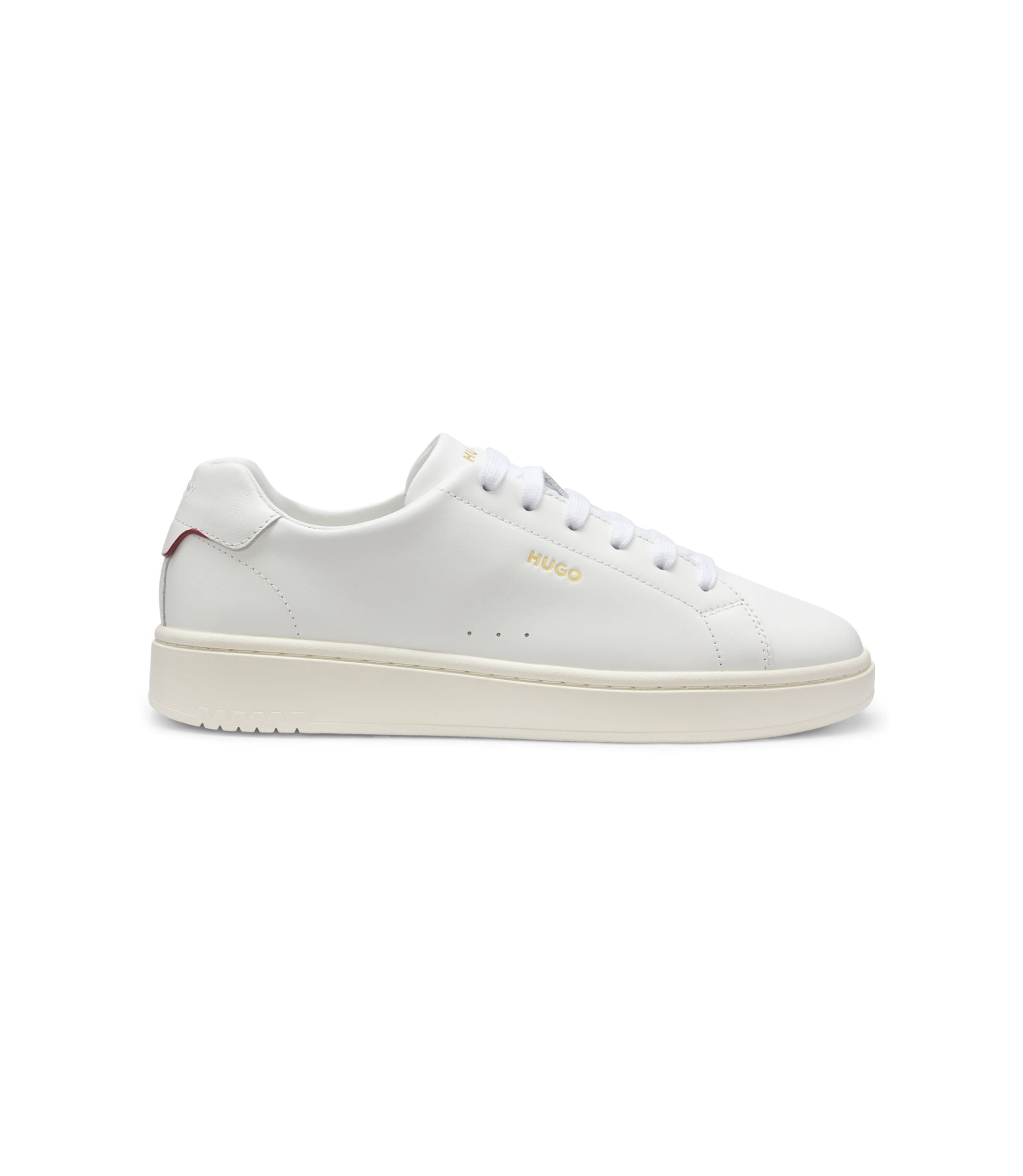 Hugo Nappa Leather Sneakers With Gold Tone Logo White White