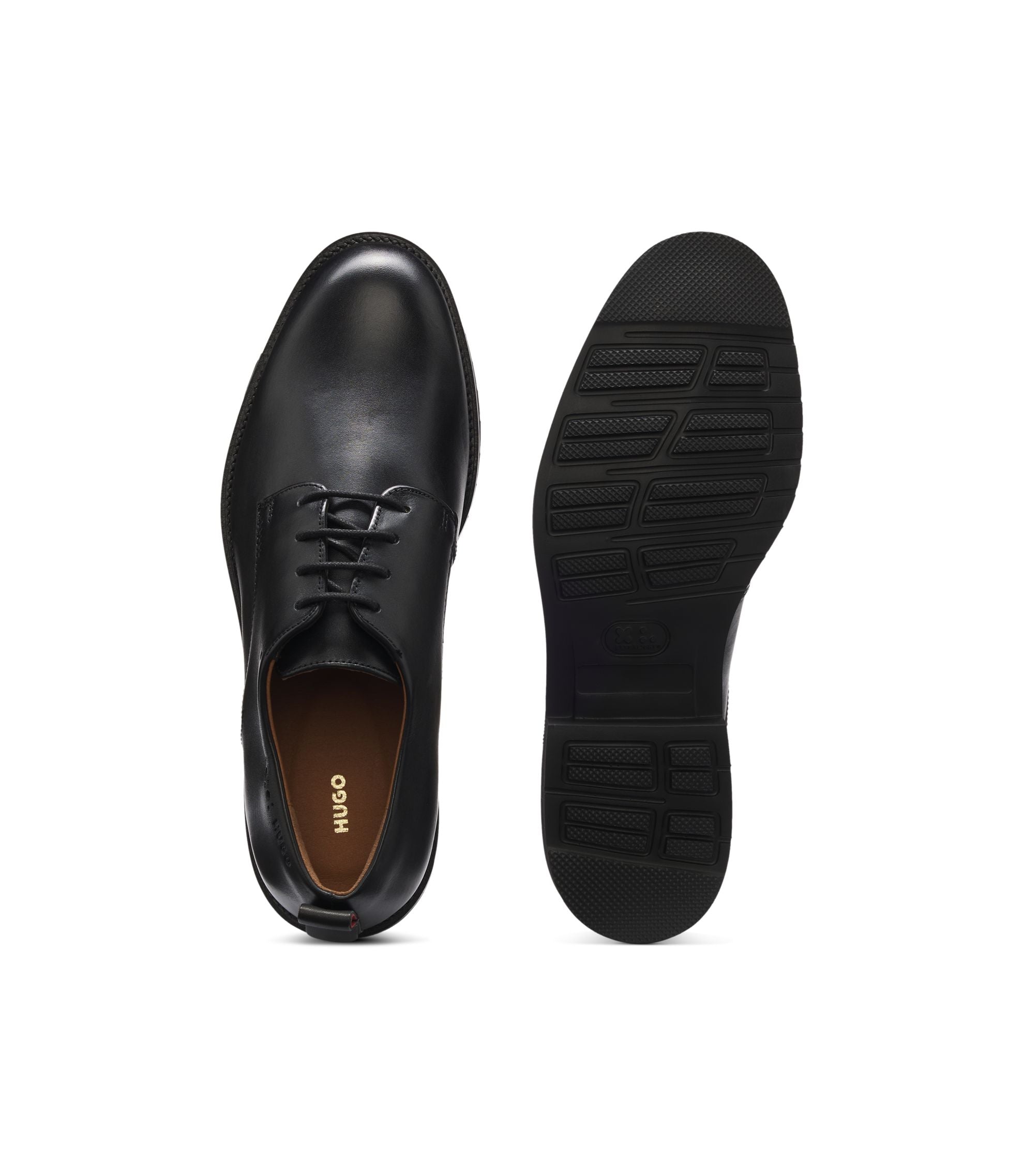 Hugo Leather Derby Shoes With Brogue Detailing Black Black