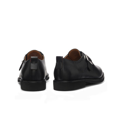 Hugo Leather Monk Strap Shoes With Brogue Detailing Black Black