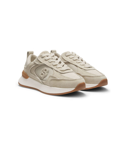 Boss Suede Sneakers With Double B Monogram Light Beige Womens Light Beige