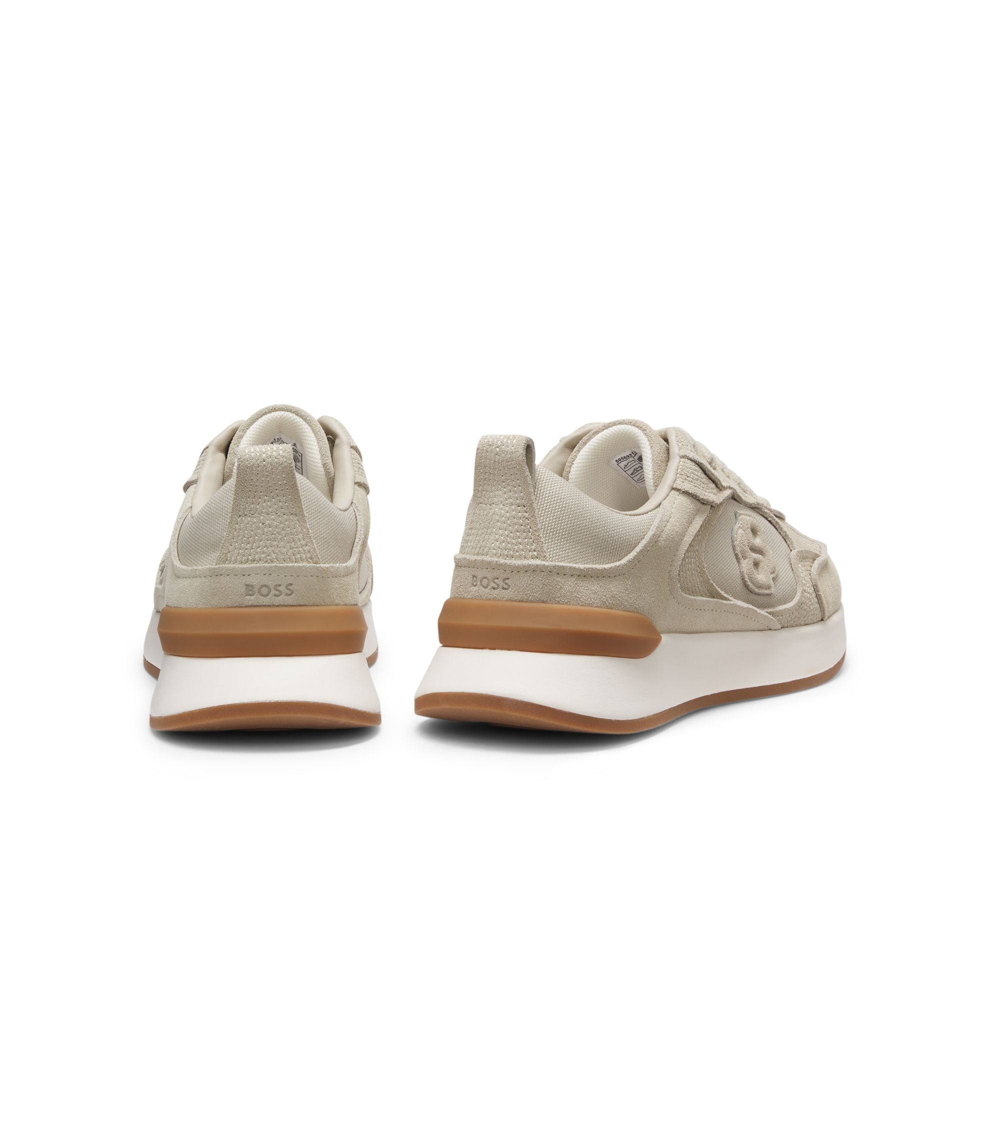 Boss Suede Sneakers With Double B Monogram Light Beige Womens Light Beige