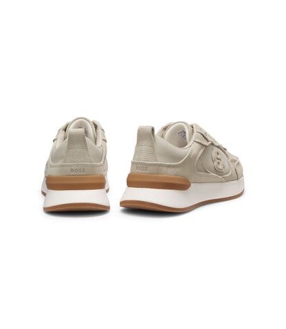 Boss Suede Sneakers With Double B Monogram Light Beige Womens Light Beige