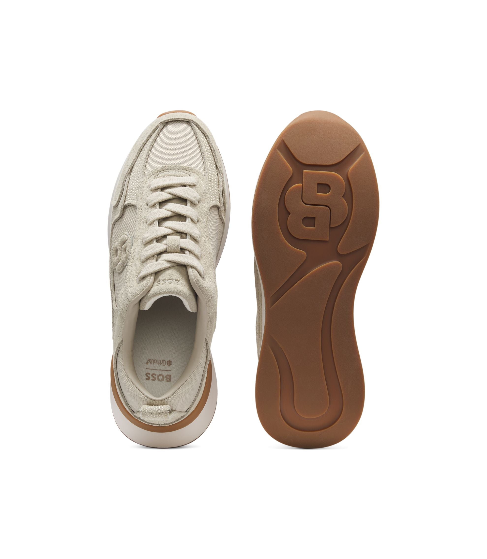 Boss Suede Sneakers With Double B Monogram Light Beige Womens Light Beige