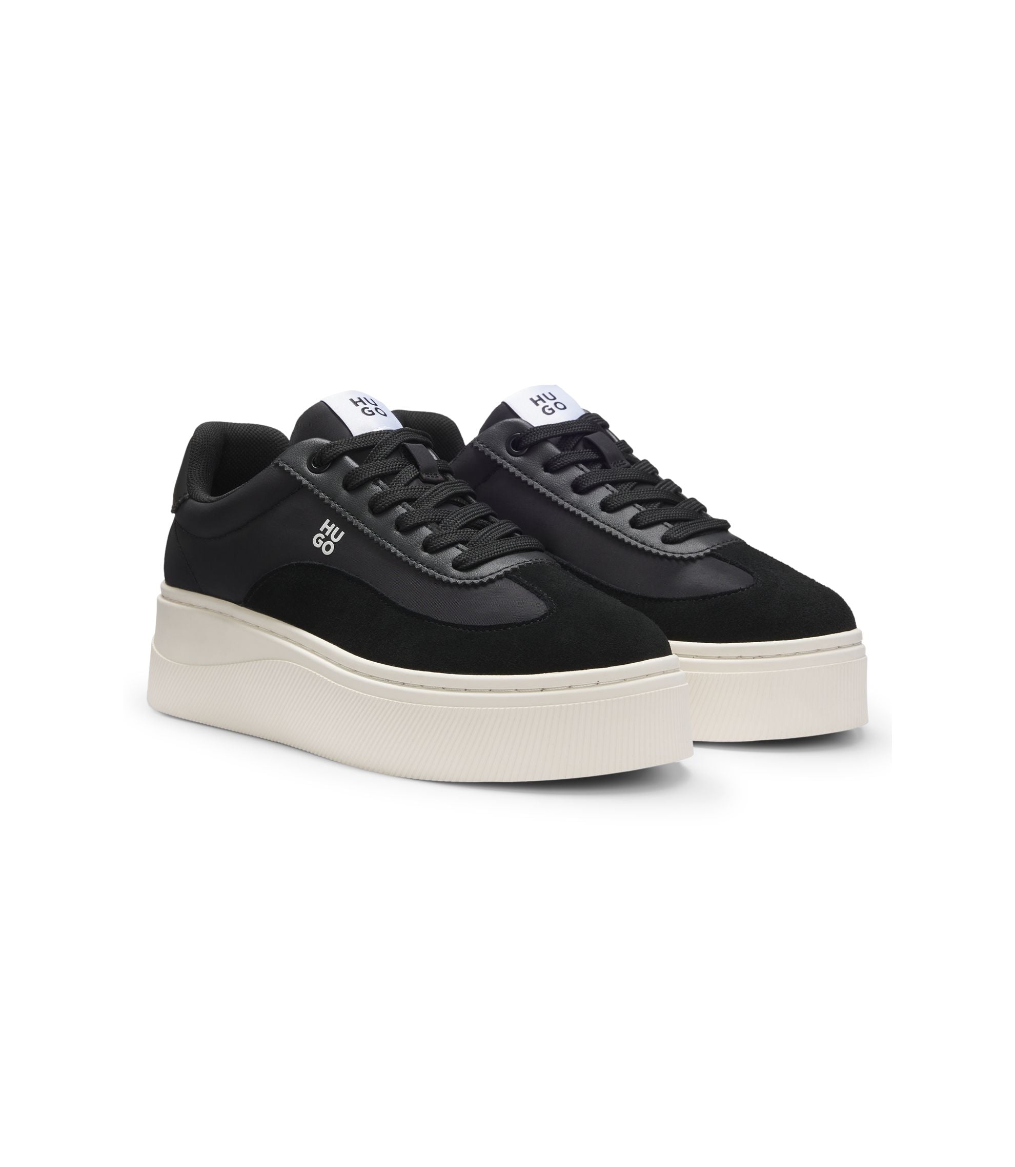 Hugo Platform Sneakers With Suede Trims And Comfort Insole Black Womens Black