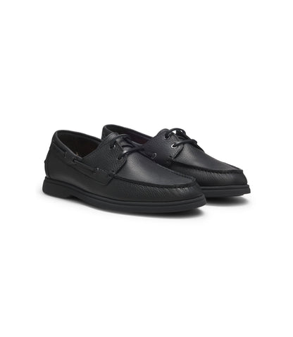 Boss Boat Shoes In Tumbled Leather Black Black
