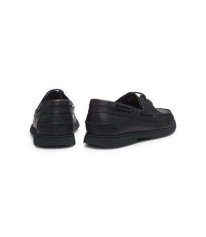 Boss Boat Shoes In Tumbled Leather Black Black