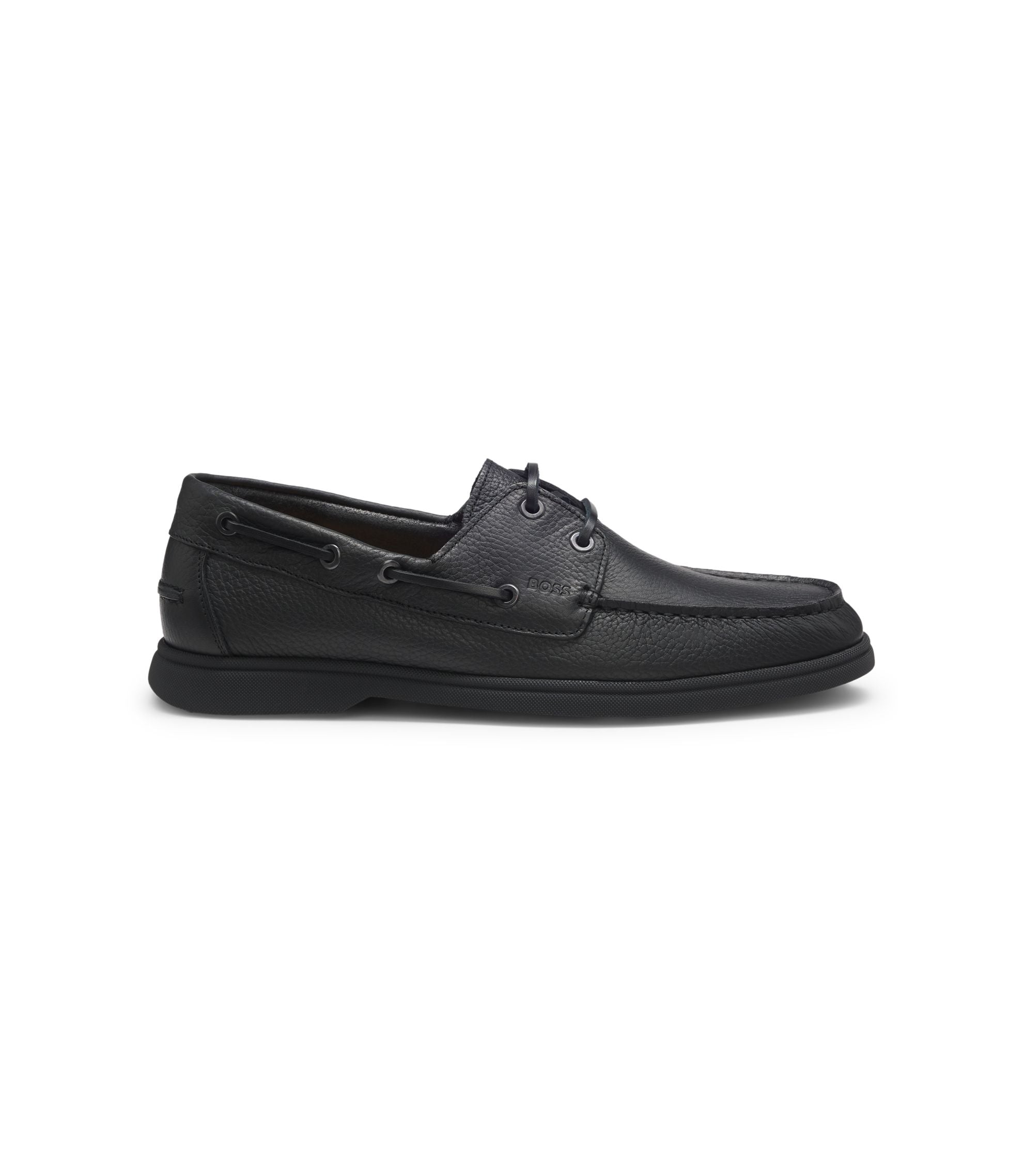 Boss Boat Shoes In Tumbled Leather Black Black