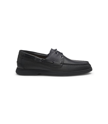 Boss Boat Shoes In Tumbled Leather Black Black