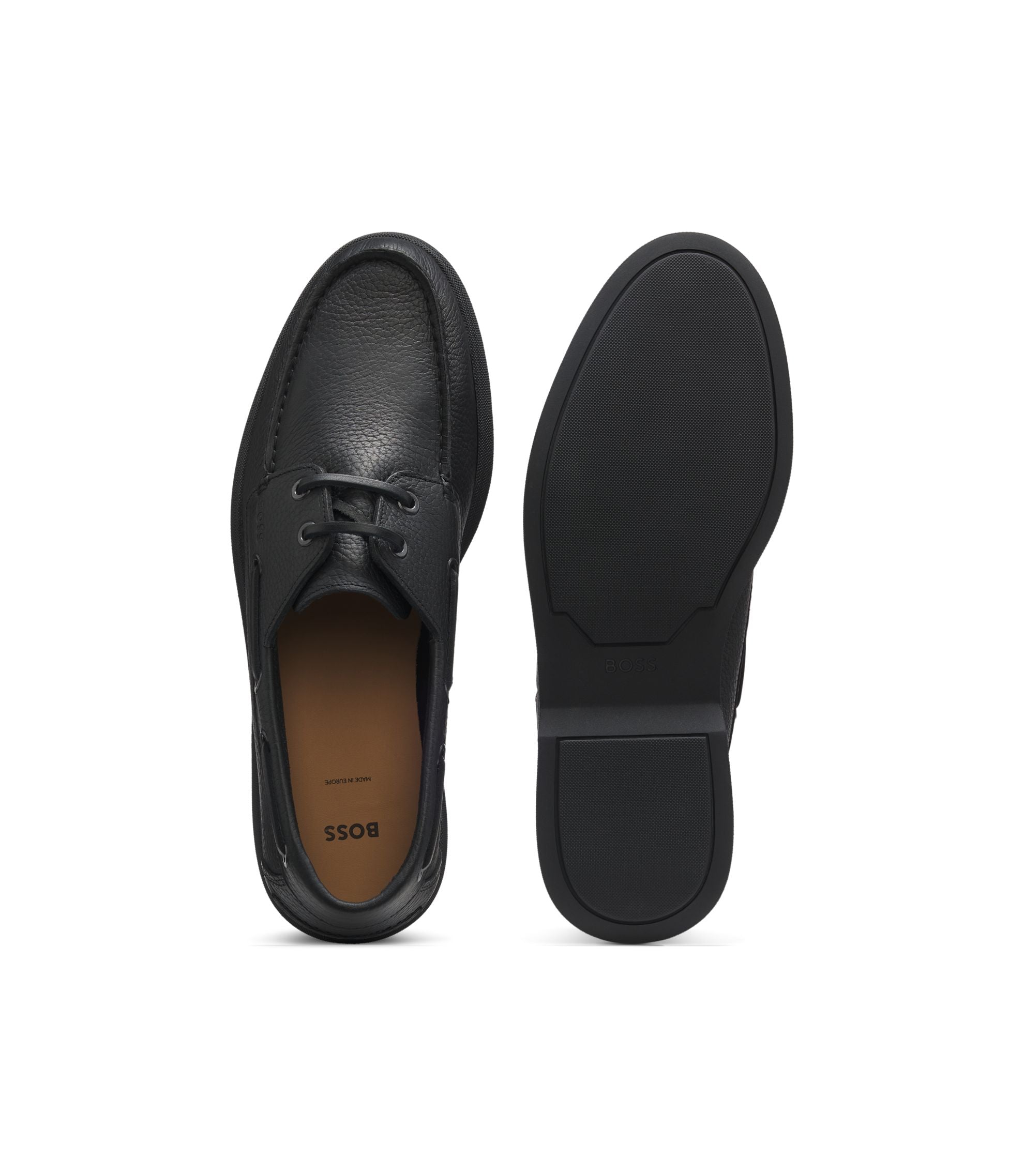 Boss Boat Shoes In Tumbled Leather Black Black