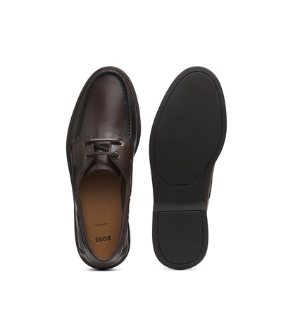 Boss Leather Boat Shoes With Embossed Logo Dark Brown Dark Brown