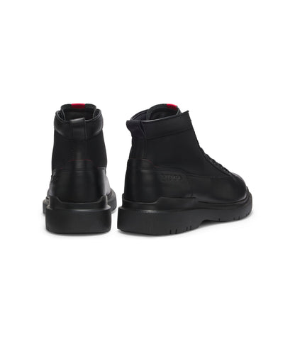 Hugo Half Boots In Leather With Textured Panels Black Black