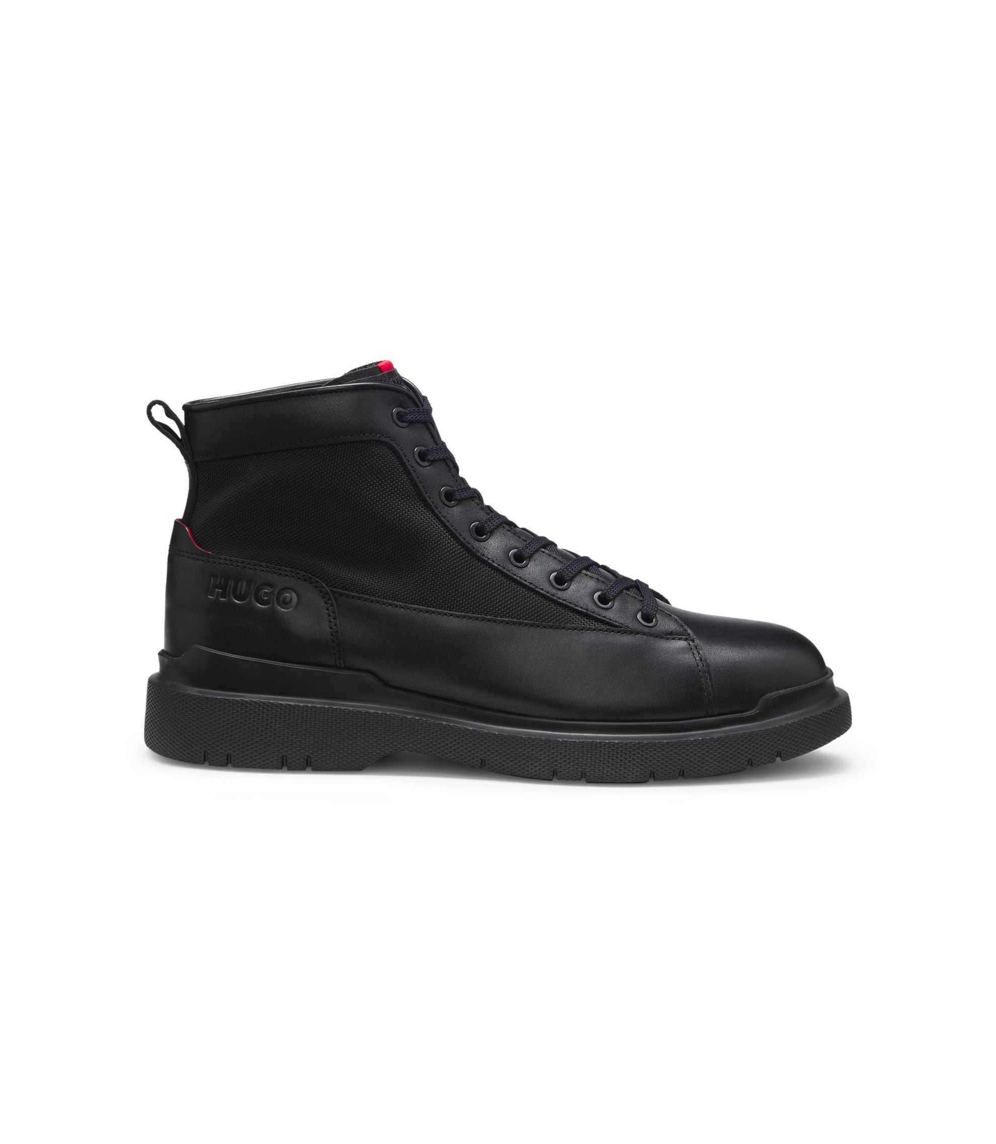 Hugo Half Boots In Leather With Textured Panels Black Black