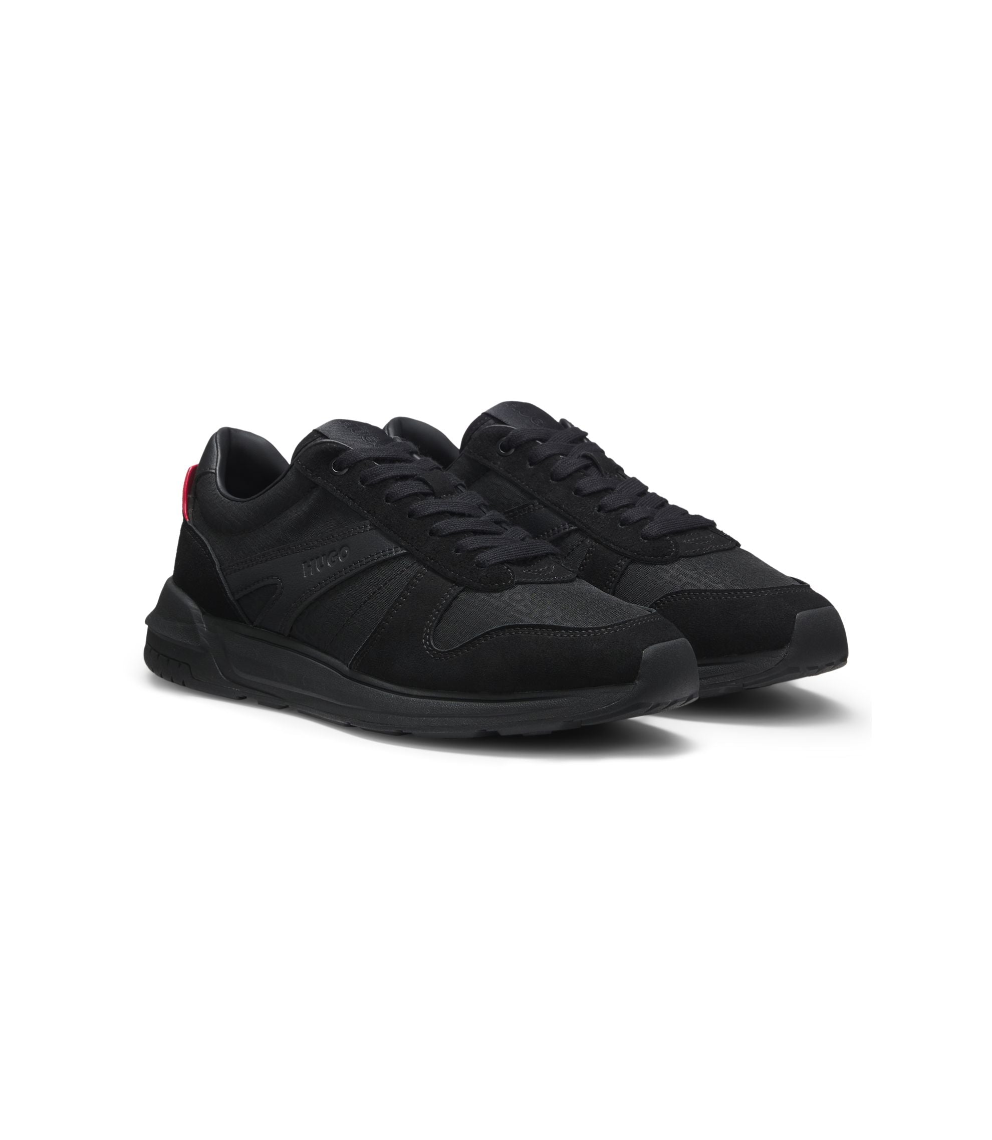 Hugo Monogram Jacquard Sneakers With Faux Suede Trim Black Black