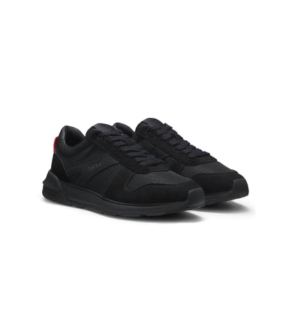 Hugo Monogram Jacquard Sneakers With Faux Suede Trim Black Black