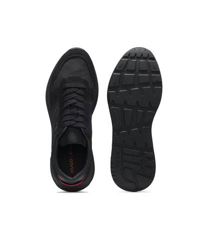 Hugo Monogram Jacquard Sneakers With Faux Suede Trim Black Black