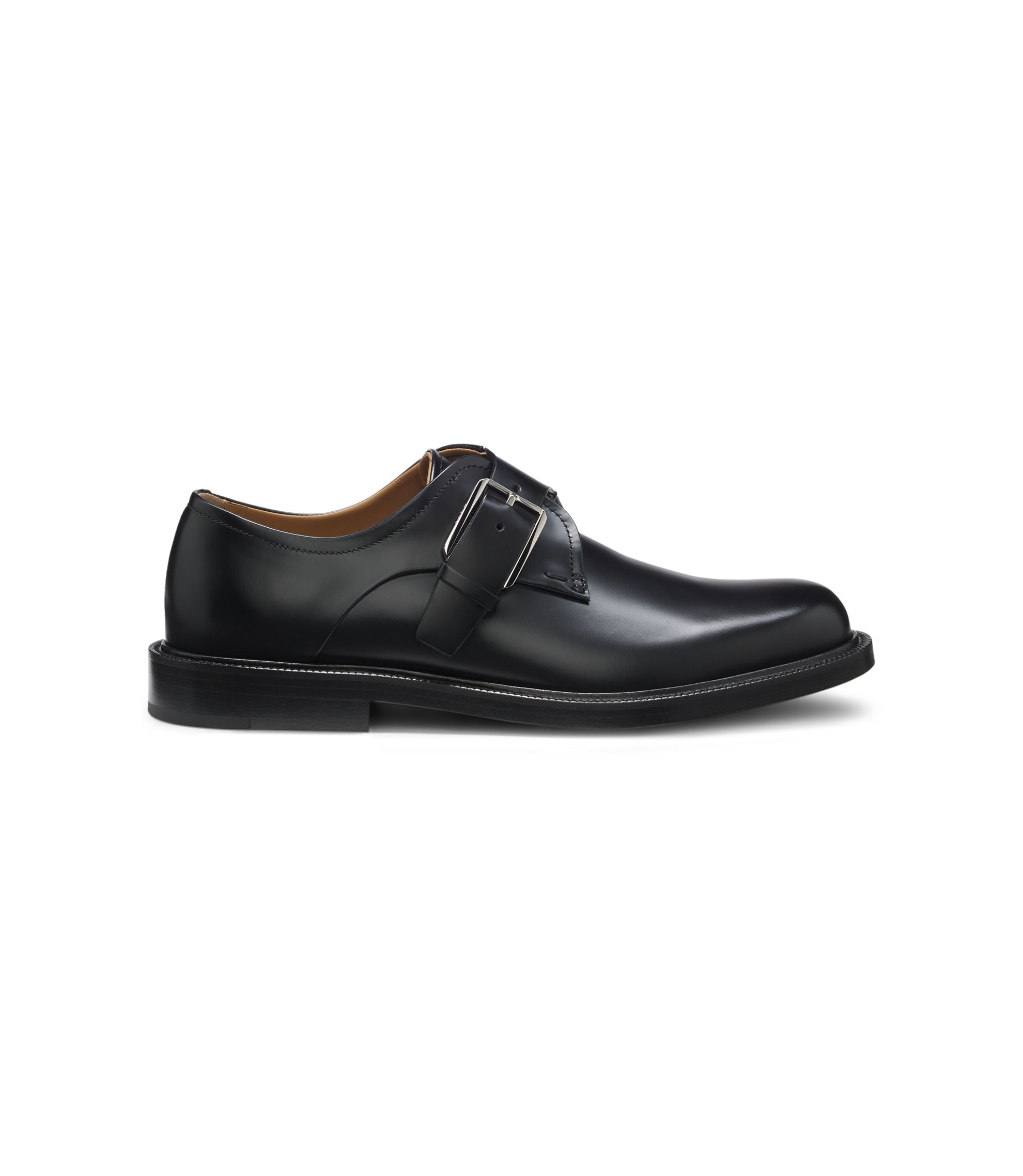 Boss Runway Monk Shoes In Italian Leather Black Black