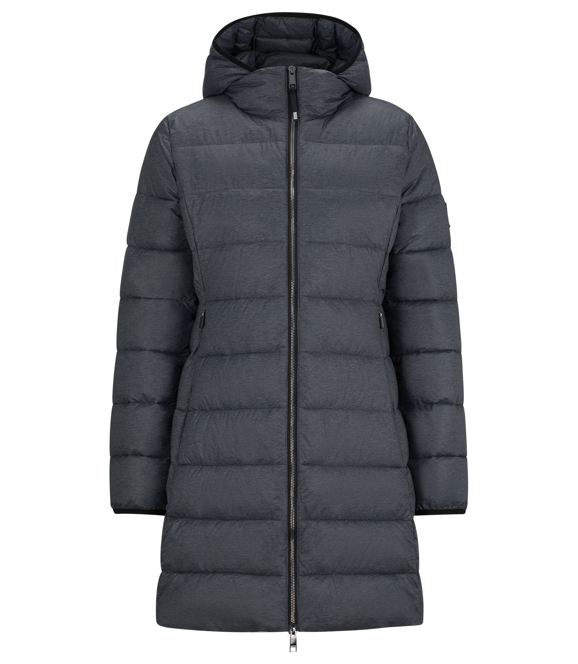 Boss Equestrian Mid Length Puffer Jacket With Adjustable Zips Silver Women's
