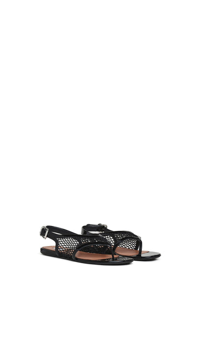 Alaïa Fishnet Thong Sandals In Patent Calfskin