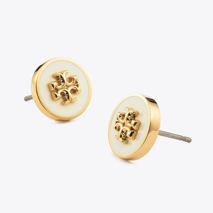 Tory Burch Icon Enamel Circle-Stud Earrings Tory Gold / New Ivory