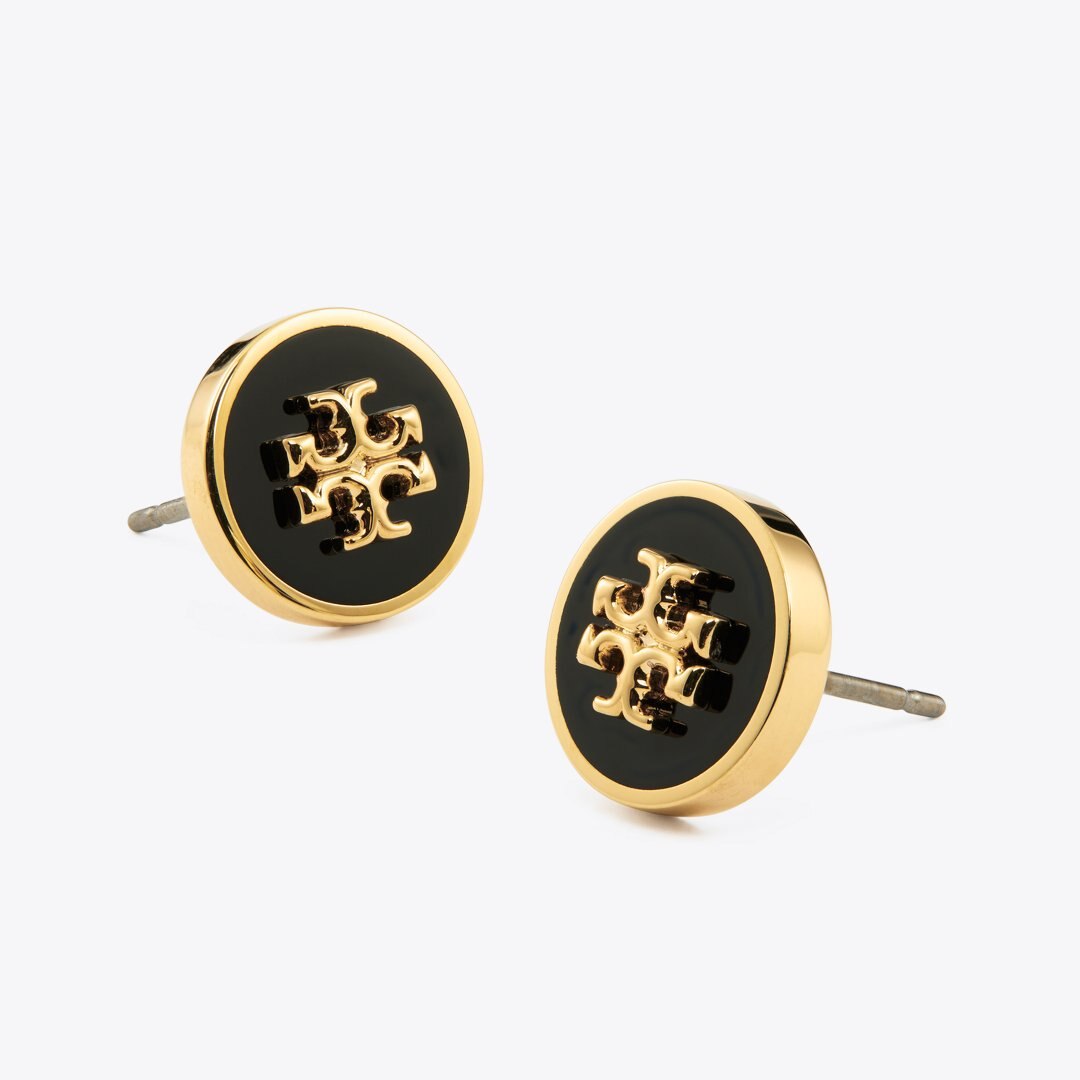 Tory Burch Icon Enamel Circle-Stud Earrings Tory Gold / Black