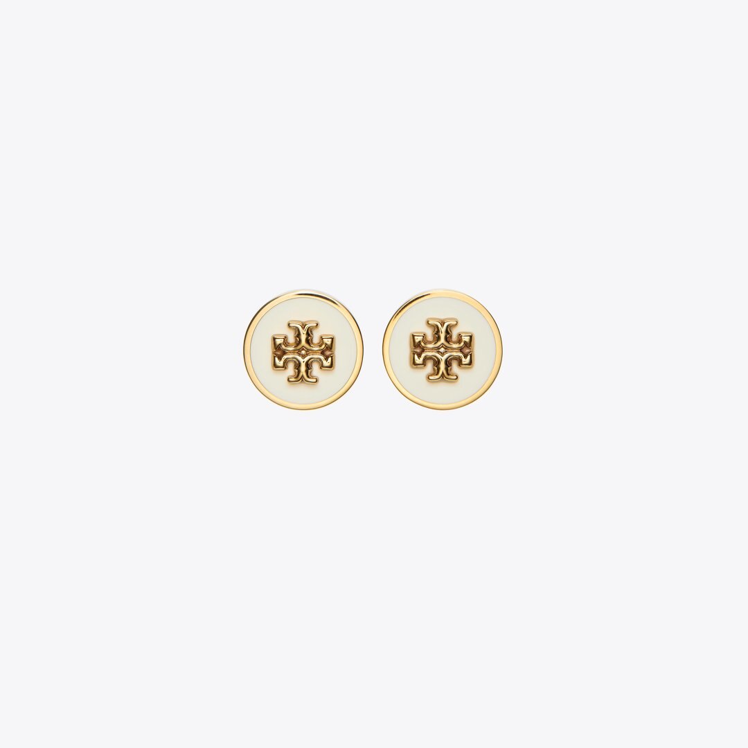 Tory Burch Icon Enamel Circle-Stud Earrings Tory Gold / New Ivory