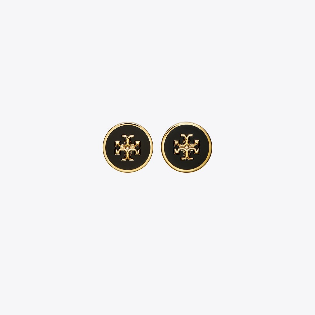 Tory Burch Icon Enamel Circle-Stud Earrings Tory Gold / Black