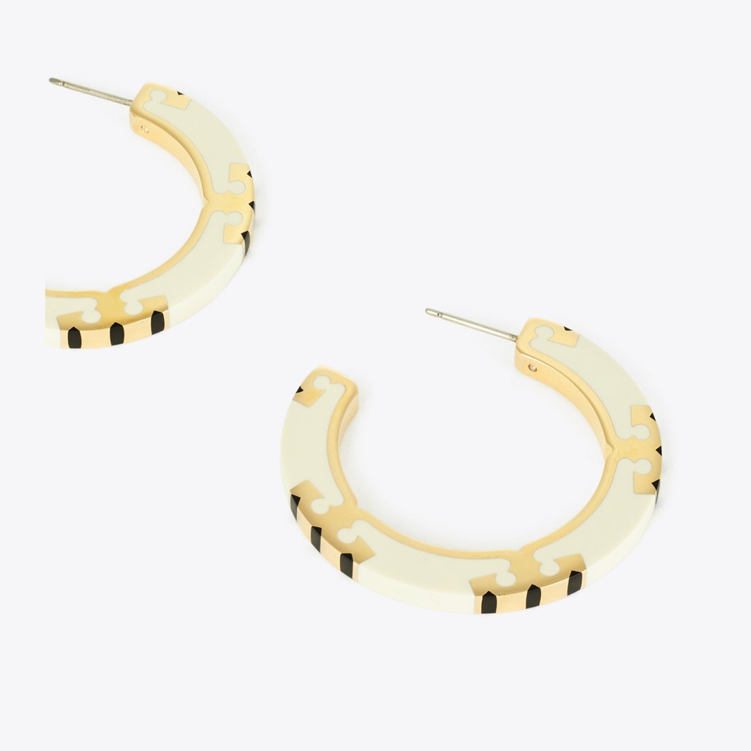 Tory Burch Icon Enamel Hoop Earrings Tory Gold / New Ivory / BLACK