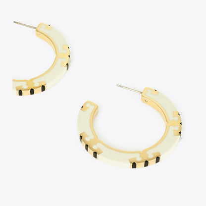 Tory Burch Icon Enamel Hoop Earrings Tory Gold / New Ivory / BLACK