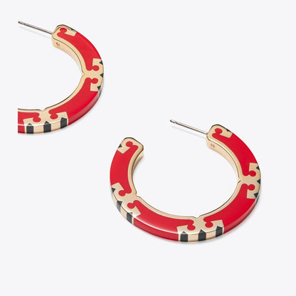 Tory Burch Icon Enamel Hoop Earrings Tory Gold / Red / Navy