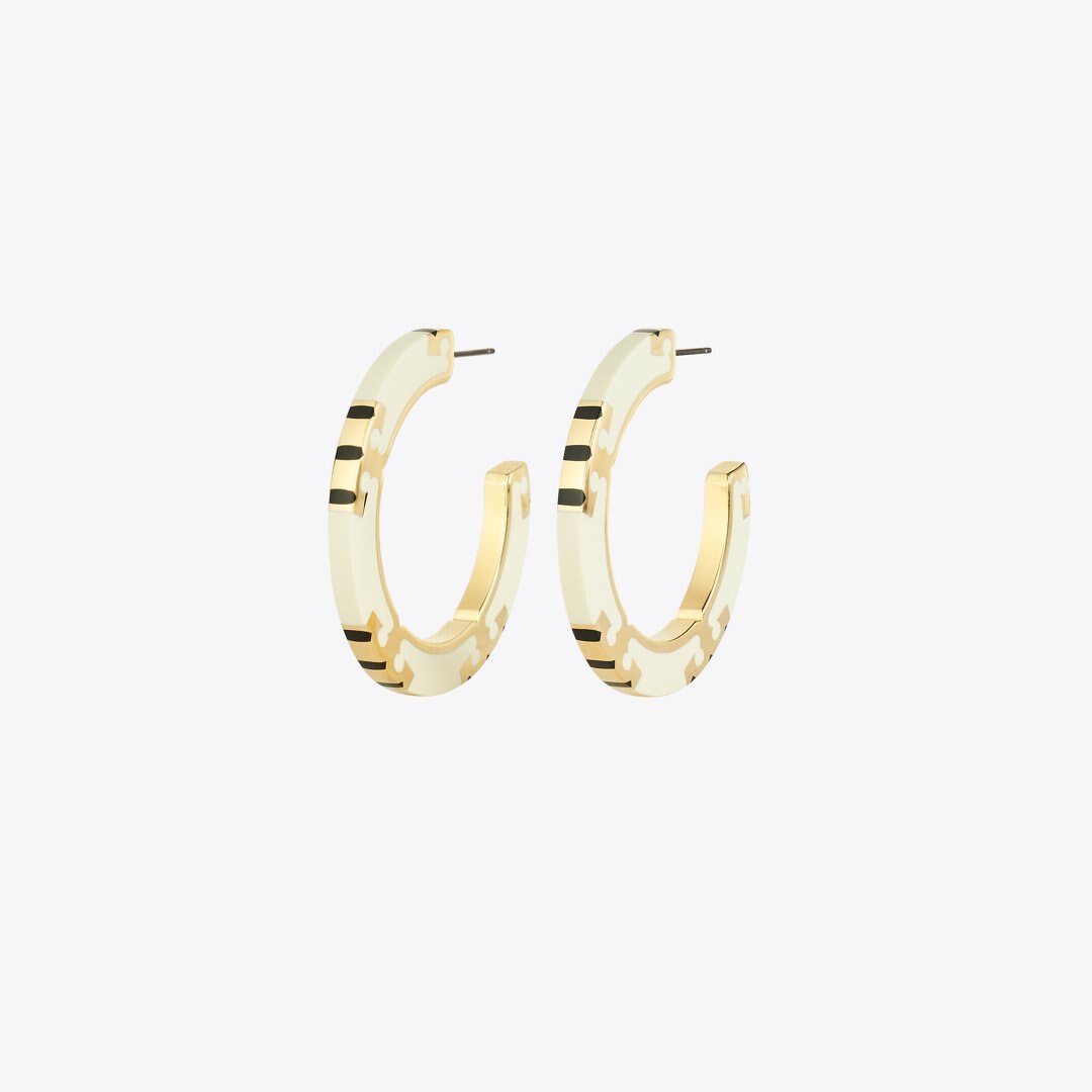 Tory Burch Icon Enamel Hoop Earrings Tory Gold / New Ivory / BLACK