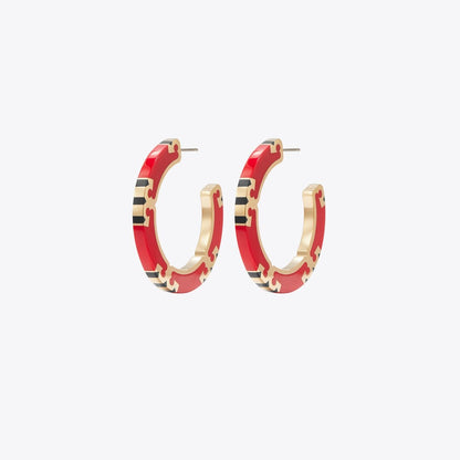 Tory Burch Icon Enamel Hoop Earrings Tory Gold / Red / Navy