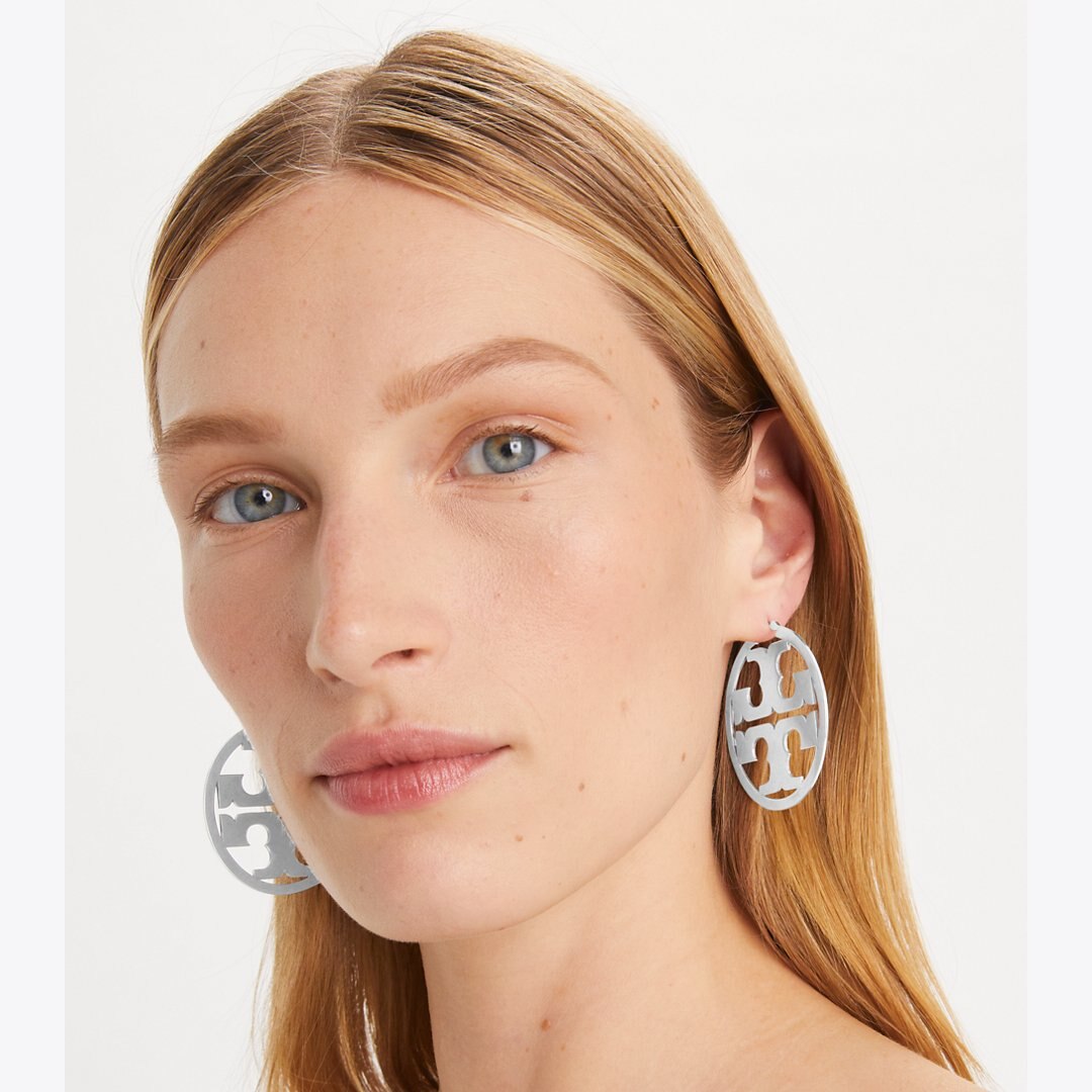 Tory Burch Icon Hoop Earrings Tory Silver