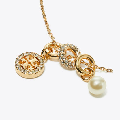 Tory Burch Icon Pav Charm Pendant Necklace Tory Gold / Crystal / Pearl